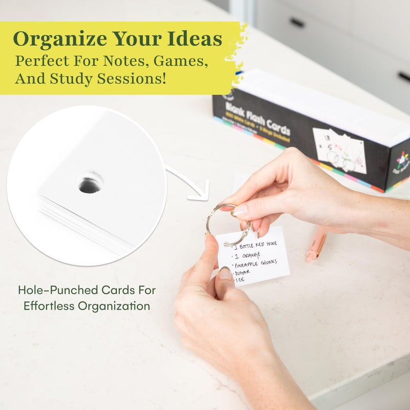Star Right Assorted Colored Blank Flash Cards - 1000 Pre-Punched 2 x 3 Inch Index Notecards with Metal Rings - Blank Study Cards for School, Office and Organization Projects - Image 2